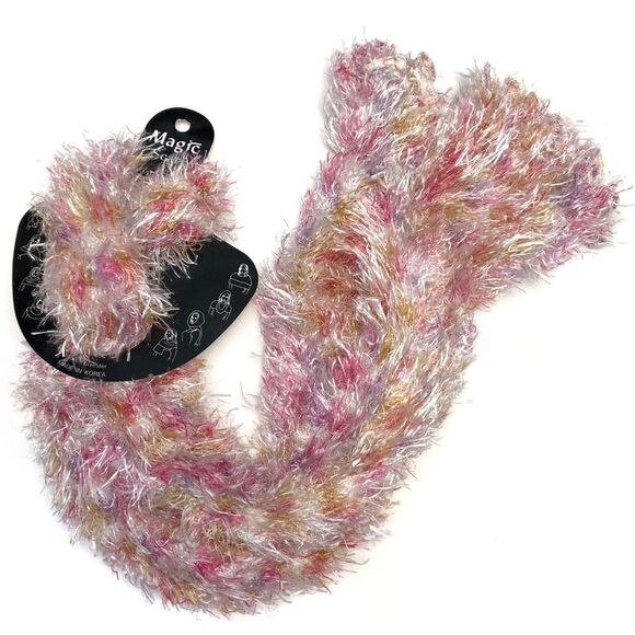 Fuzzy Expandable Eyelash Magic Tube Scarf Mixed Pink White Peach Yellow - Picture 1 of 3